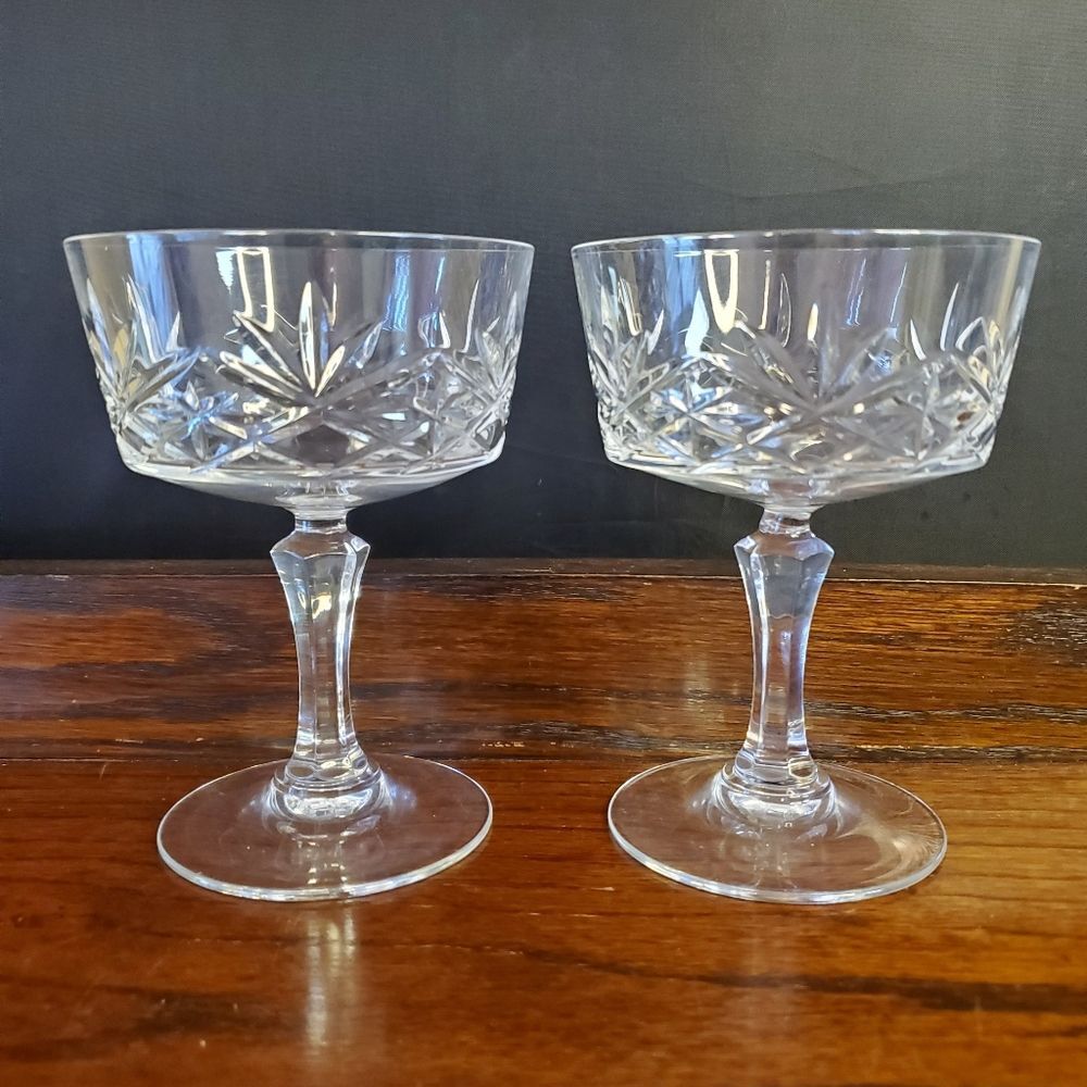 MCM 1960's Wedding Toast Champagne Crystal Cut Goblets Glasses